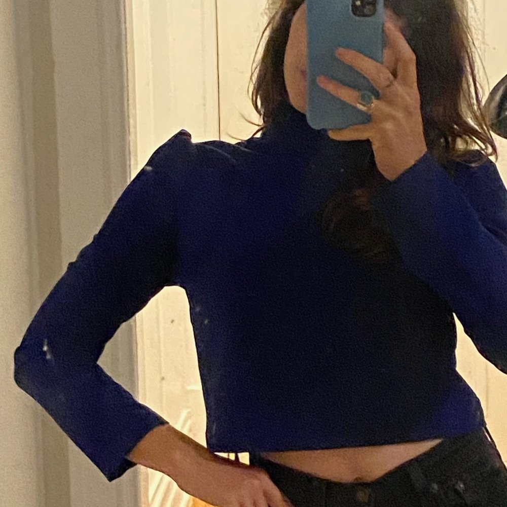Blue Satin Long Sleeve Blouse